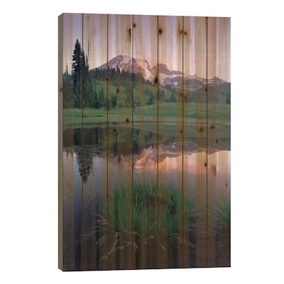 Mt Rainier Reflected In Lake, Mt Rainier National Park, Washington II Print On Wood by Tim Fitzharris - Multi-Color
