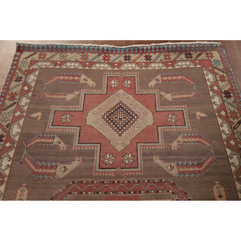 Hand Knotted Oriental 100% Wool Carpet Traditional Tribal Brown Ardebil Runner Rug - 10' 3'' X 4' 3''