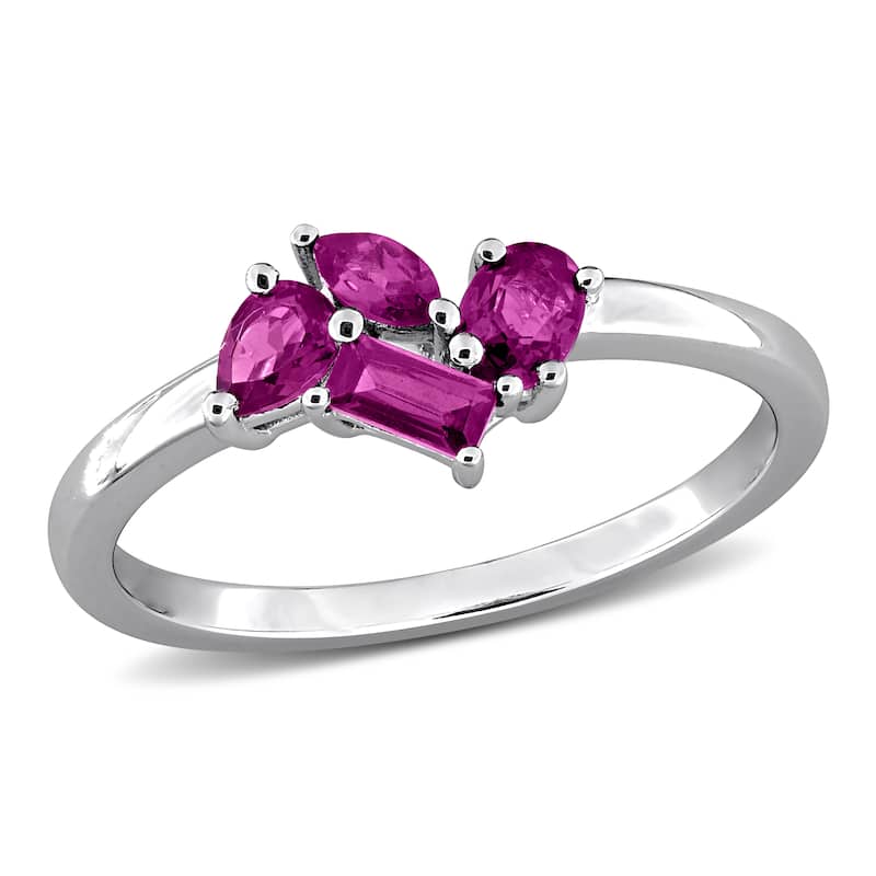 Miadora Multi-Gem Cluster Ring Sterling Silver - 6 - Red
