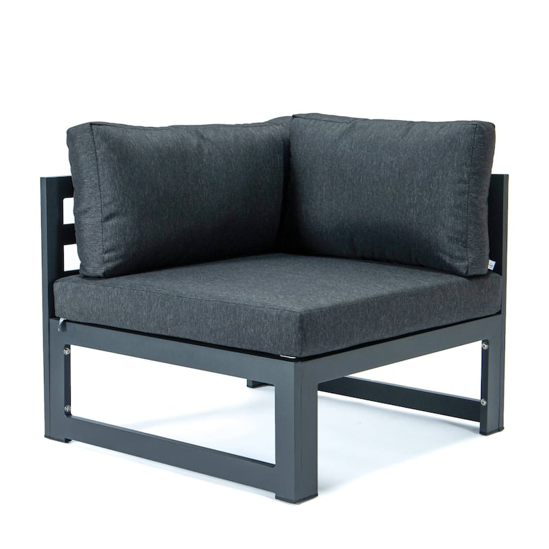 LeisureMod Chelsea 4-Piece Outdoor Patio Sectional Loveseat Set Black Aluminum with Cushions