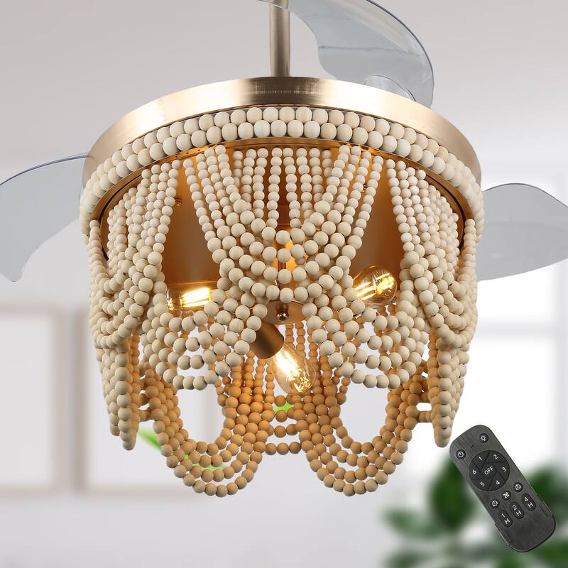 Bella Depot 42" Bohemian Retractable Ceiling Fan with Remote and Light 6-speed Modern Wood Chandelier