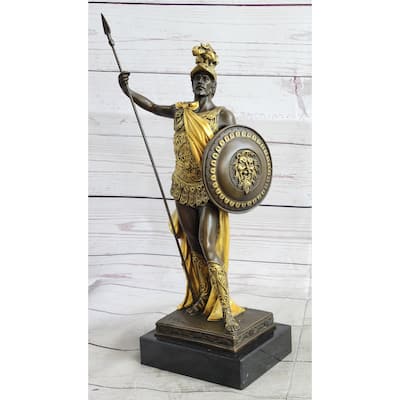 King Leonidas Greek Hoplite Warrior Bronze Statue Sculpture Figure Gold Patina 14 Inches X 6 Inches