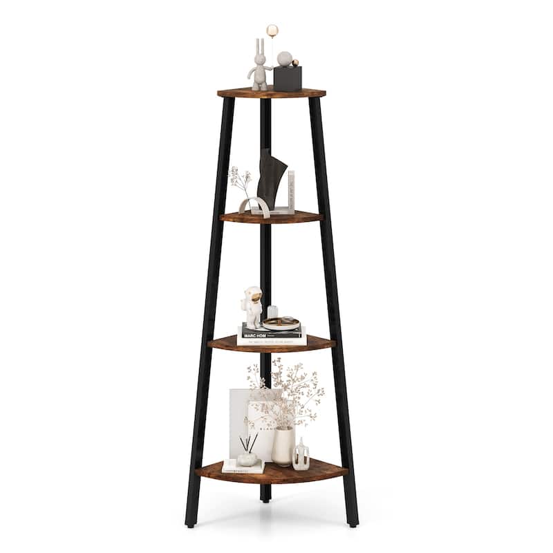 Compact 4-Tier Corner Shelf Storage Rack with Metal Frame for Home - 13.5" x 13.5" x 49" (L x W x H)