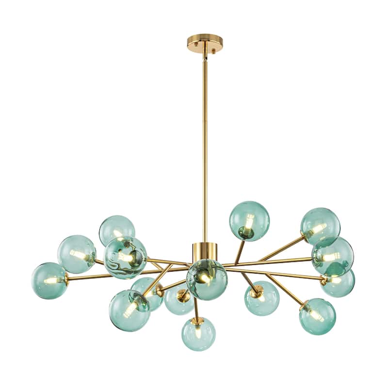 15-Light Modern Glam Linear Sputnik Green Glass Globe Bubble Chandelier for Living Room