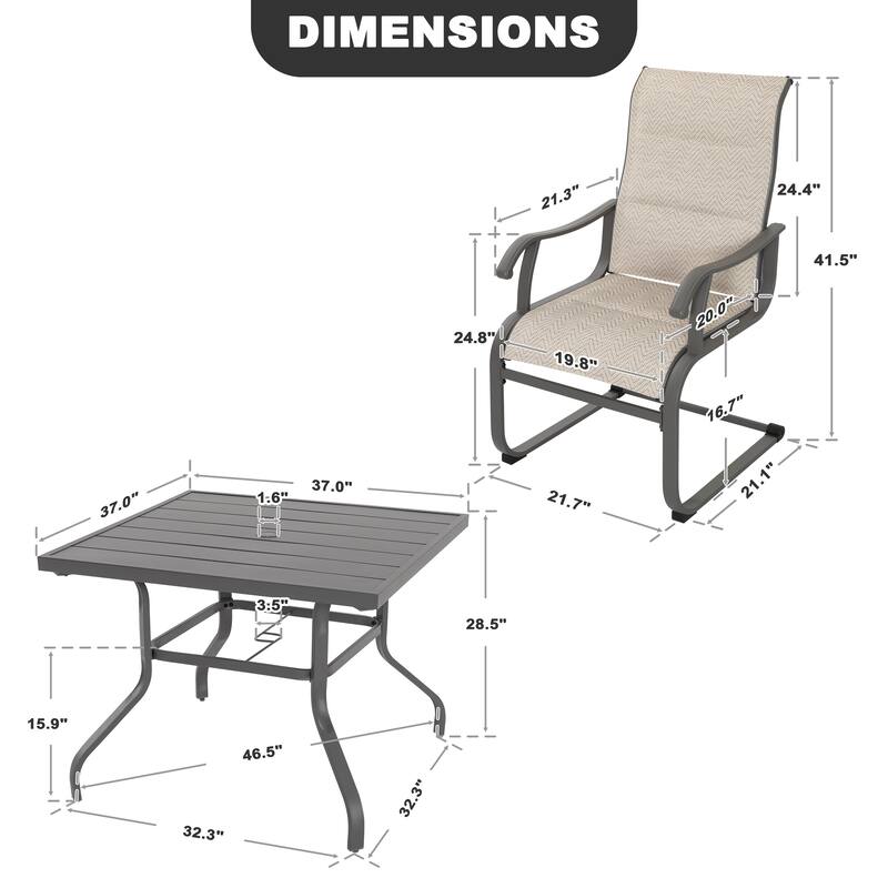 Patio 5-Piece Dining Table Set with Umbrella Hole and Textilene Chairs