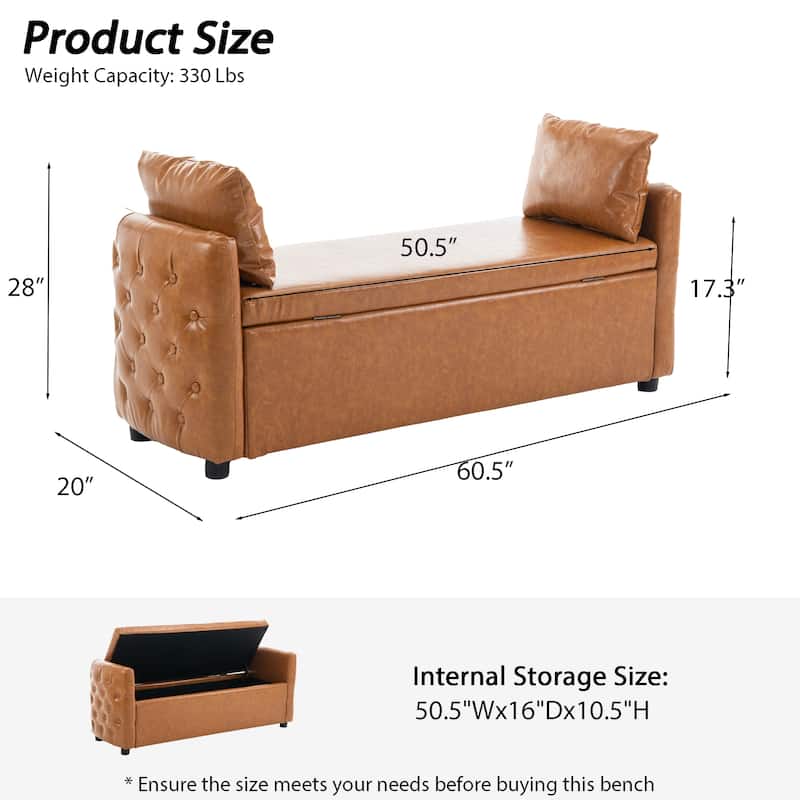 Storage Bench for Bedroom, 60" End of Bed Bench for King Size Bed Modern Upholstered Long Bench with Tufted Arm