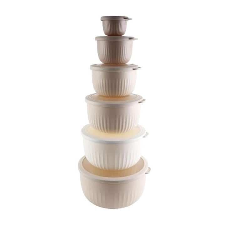 COOK WITH COLOR Prep Bowls with Lids- Wide and Deep Nesting Plastic Small Mixing Bowl Set with Lids, 12 Piece Set - Deep Bowls - Brown