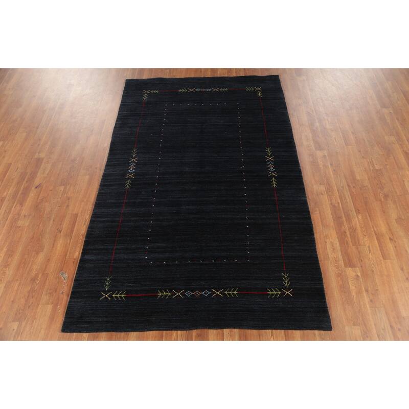 Navy Blue Gabbeh Area Rug Handmade Tribal Wool Carpet - 4'11"x 7'9"