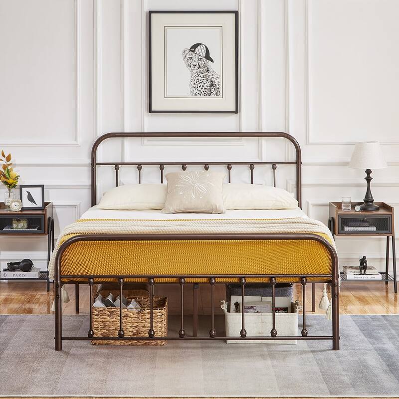 VECELO Metal Bed Frame with Headboard Classic Metal Platform Bed Frame Mattress Foundation with Victorian Style Footboard