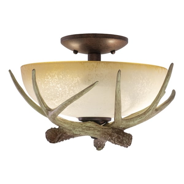 slide 2 of 7, Lodge 2L LED Bronze Rustic Antler Semi Flush Ceiling Light or Fan Light Kit - 12.5-in W x 8.5-in H x 12.5-in D