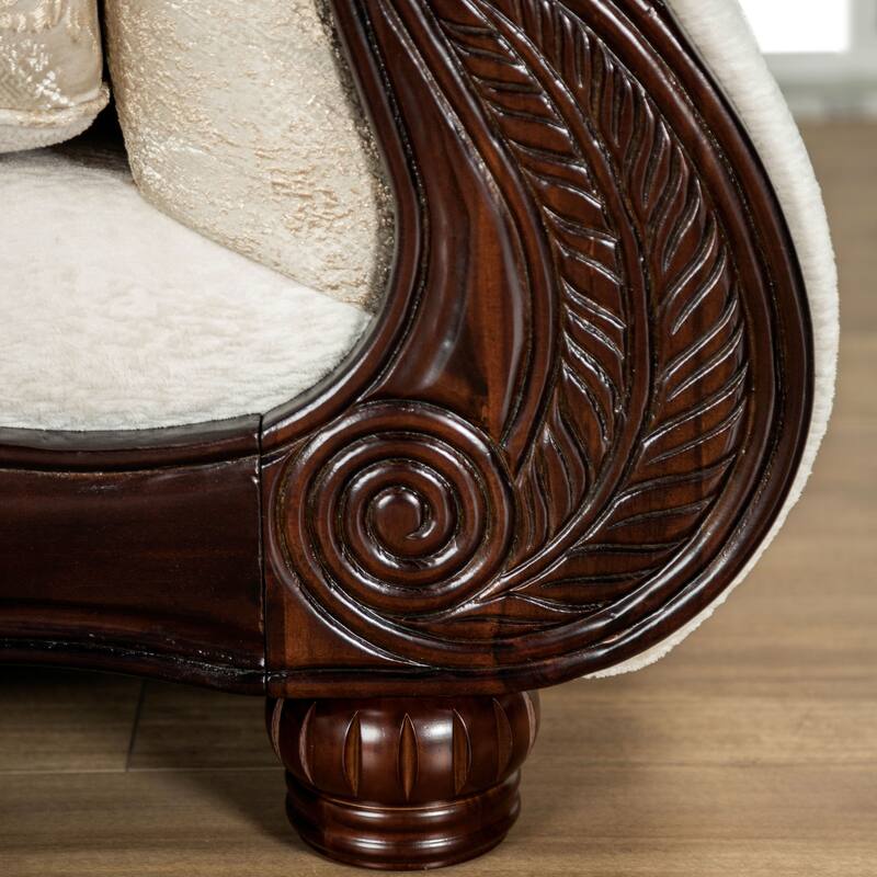 Furniture of America Omira USA Made Traditional 2-Seater Beige and Dark Cherry Loveseat