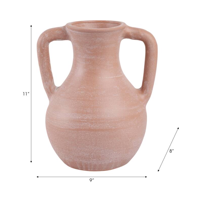 Terracotta Pottery Vase with Handles Rustic Artisan Decorative Accent