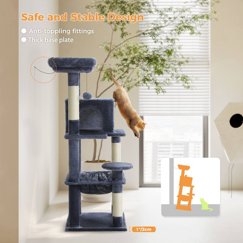 5-Level Cat Tree with Hammock, Condo, Top Perch & 4 Scratching Post