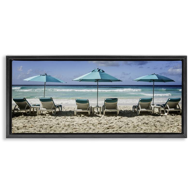 Stupell Lined Up Beach Chairs Framed Floater Canvas Wall Art Design By Mary Lou Johnson - 25 x 11 - Black