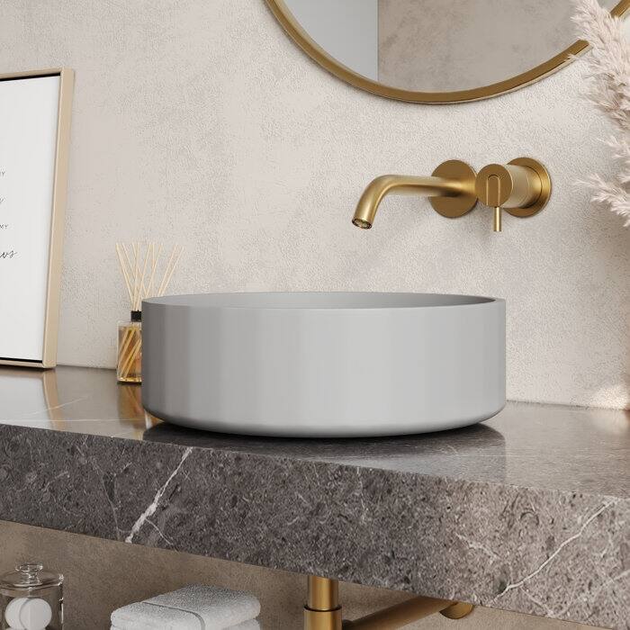 DeerValley 17" Bathroom Vessel Sink, Concrete Light Gray Vessel Sink, Round Above Counter Bathroom Sink