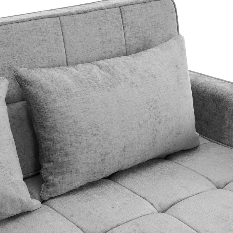 Chenille Luxe Loveseat Sofa Bed with Reversible Backrest, USB Charging, Adjustable Phone Holder by Harper&Bright Designs