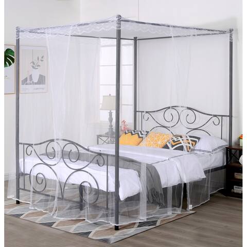 VECELO Full Size Metal Four Poster Canopy Bed Frame with Headboard, Easy Set up