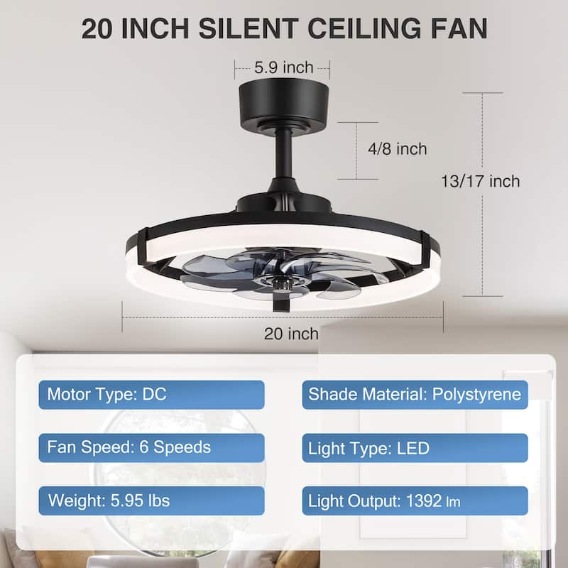 20"/23" Low Profile Dimmable Smart Ceiling Fan with Lights and Remote(6/7 ABS Blades)