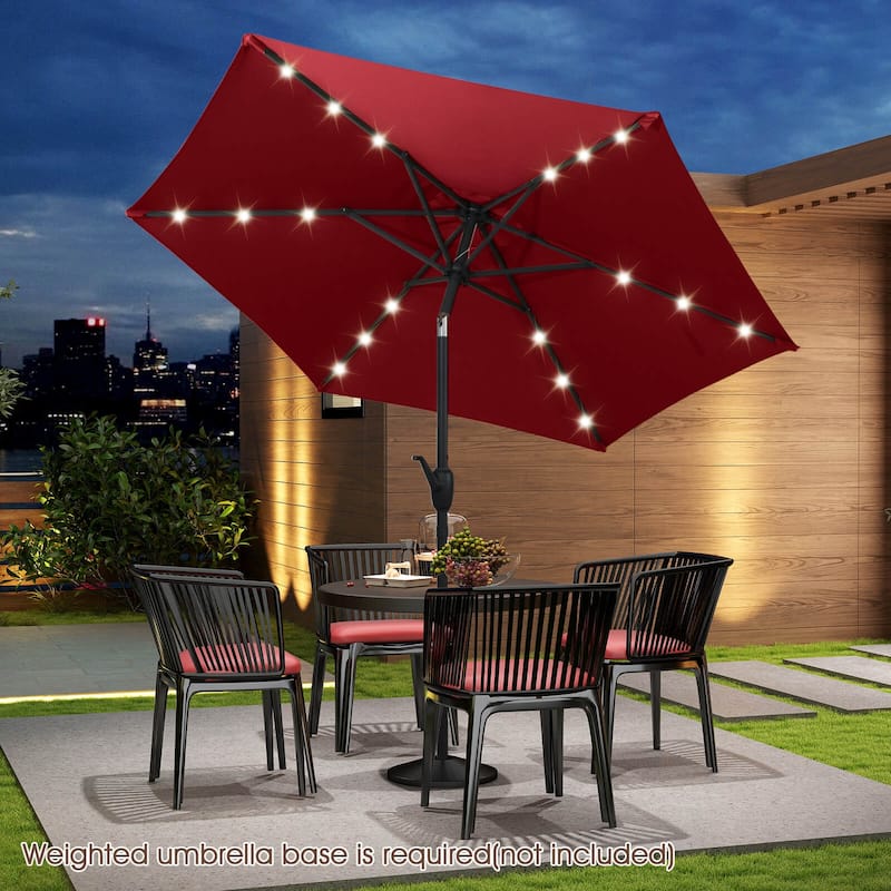 Costway 7.5 ft Solar Powered Patio Umbrella with LED Lights Push