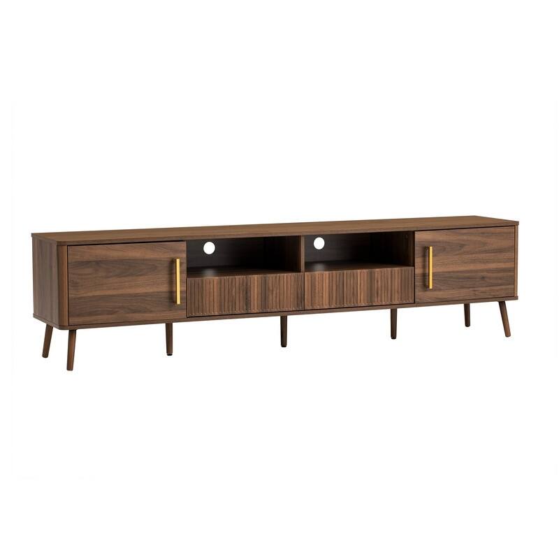 Modern Fluted 78" TV Stand for TVs up to 85", Entertainment Center TV Media Console Table with Doors and Open Shelf
