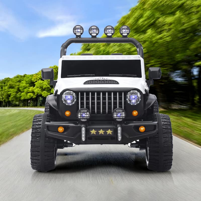 Battery Powered Electric Car Electric Vehicle with Remote Control, White Off-Road Toy Car with LED Lights