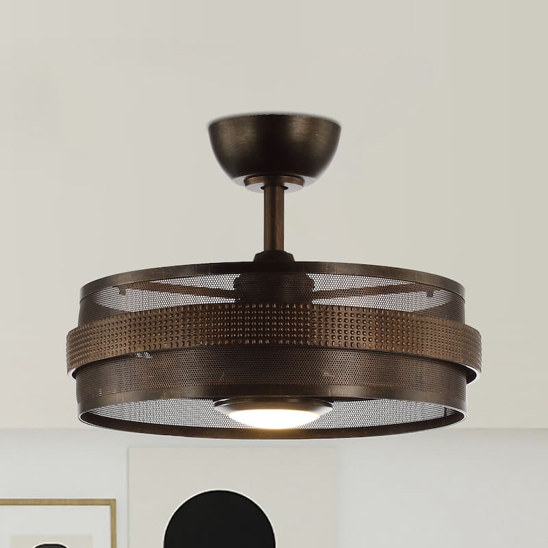 21" Rustic Bronze Metal Chandelier Encolosed Ceiling Fan with Light and Remote - Oil robbed bronze