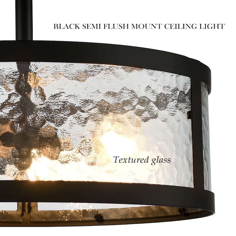 Gocek Farmhouse Semi Flush Mount Ceiling Light with Hammered Glass