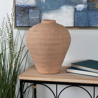 The Novogratz Beige Ceramic Wide Textured Vase