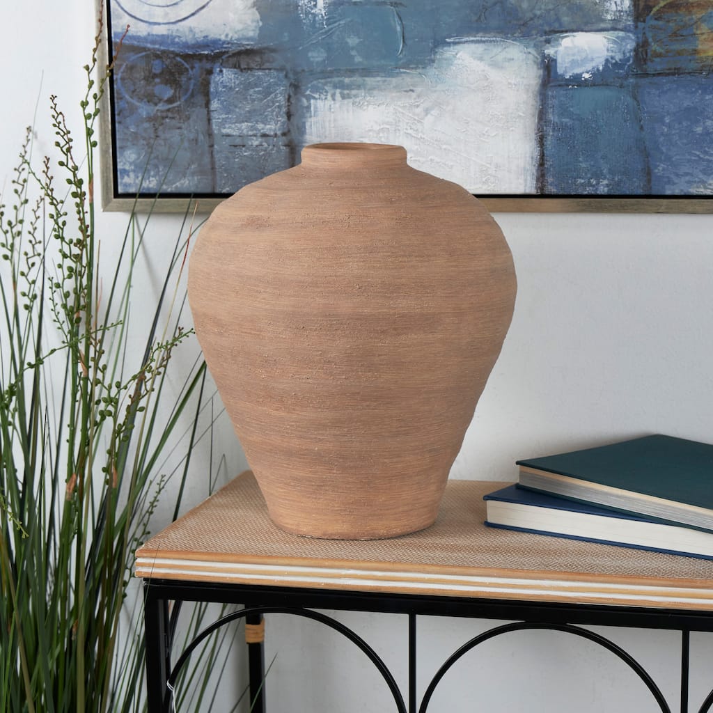 Beige Ceramic Wide Textured Vase