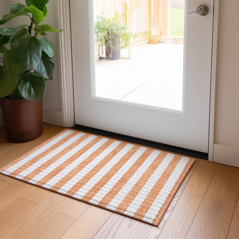 Machine Washable Indoor/ Outdoor Cabana Striped Chantille Rug