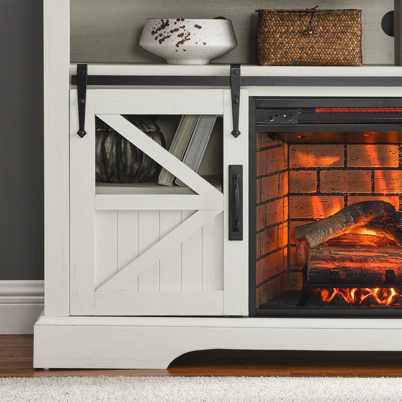 60" Entertainment Center with 1500W Electric Fireplace, Door Sensor, Infrared Remote, and Storage for TVs up to 70"