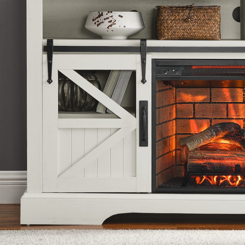 60 Inch Electric Fireplace Entertainment Center With Door Sensor-Jasmine white color