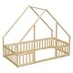 preview thumbnail 20 of 30, Twin Wood House-Shaped Floor Bed with Fence, Guardrails Platform Bed House Bed
