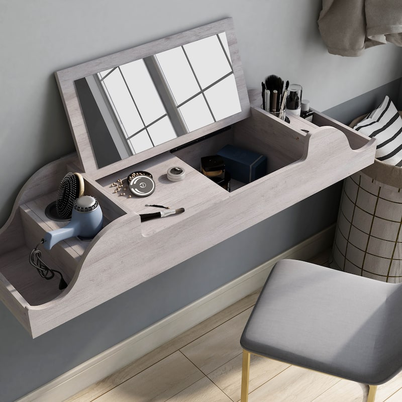 DH BASIC Contemporary White 47-inch Wall Mounted Makeup Vanity by Denhour