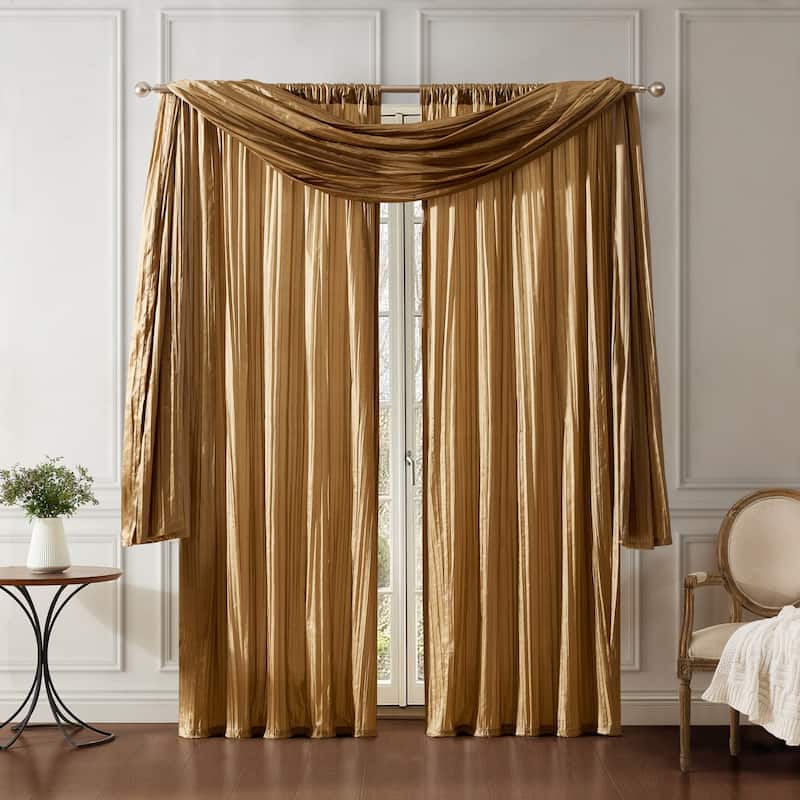Elrene Athena Rod Pocket Curtain Panel Set of 3 - (2) 52"wx84"l panels and (1) 216"wx52"l scarf - Gold