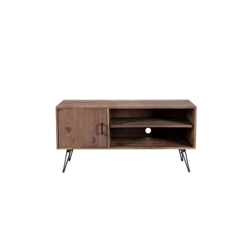 Modern Minimalist TV Stand, Retro Made From Recycled Wood TV Stand with 2 Open Shelves, for Living Room
