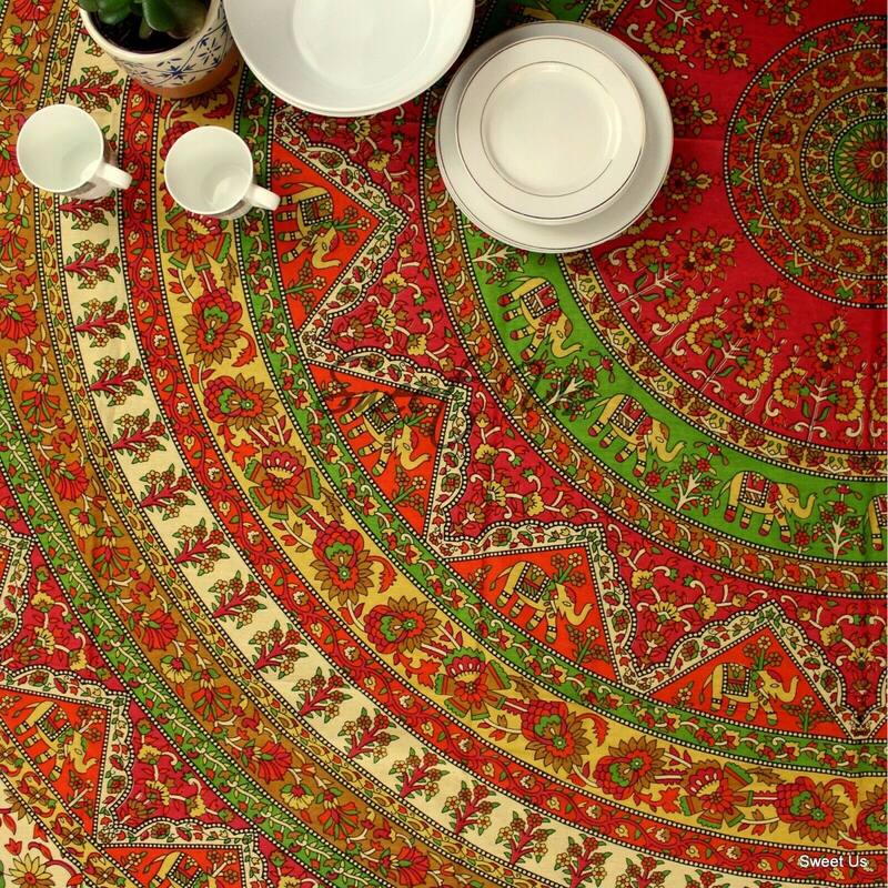 Cotton Elephant Floral Shine Tablecloth Rectangle