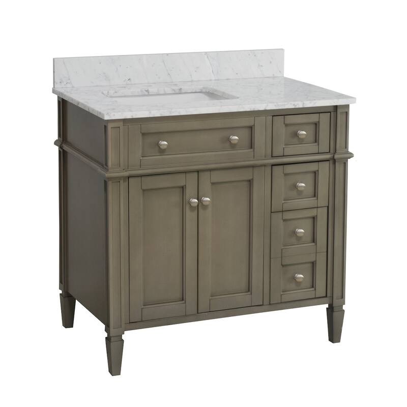 KitchenBathCollection Hailey 36" Bathroom Vanity with Carrara Marble Top