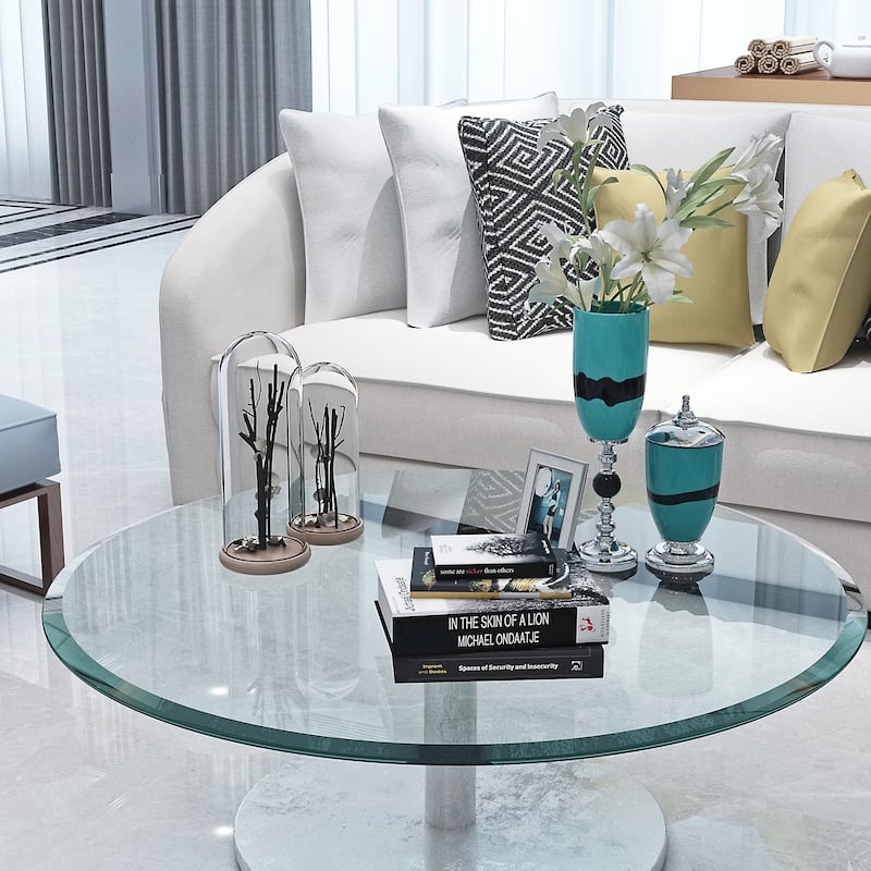 32" Inch Round Tempered Glass Table Top Clear Glass 2/5 Inch Thick Beveled Polished Edge