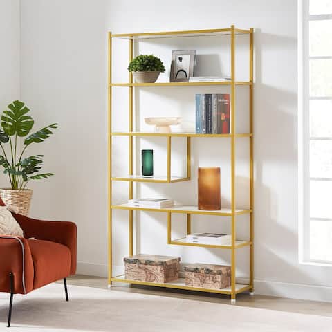 VANOMi 70.86''Hx39.37''W 7-tier Modern Metal Geometric Bookshelf,White and Gold Shelving Unit,Glam Etagere,Open Storage