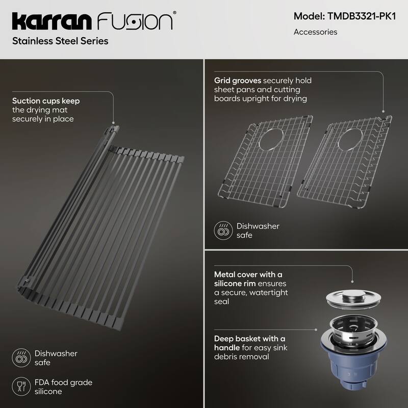 Karran USA TMDB3321-PK1 Fusion 33" Drop In Double Basin Stainless