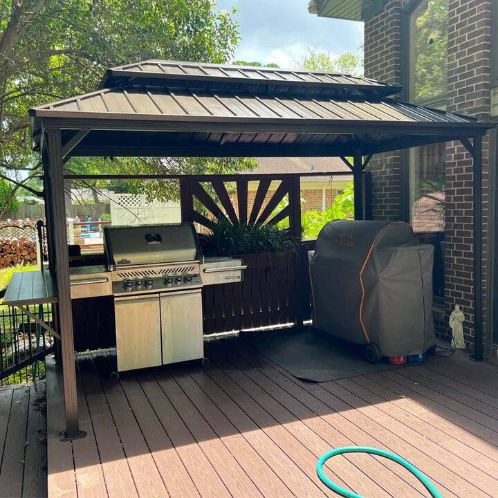 PURPLE LEAF Hardtop Grill Gazebo Galvanized Steel Roof Outdoor BBQ Canopy with Ceiling Hook and Shelves