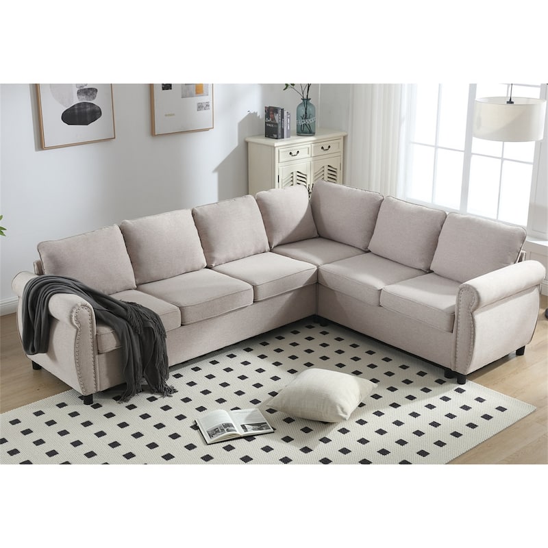 104'' 6-Seat L-Shaped Sectional Sleeper Sofa 2-in-1 Pull Out Couch Bed