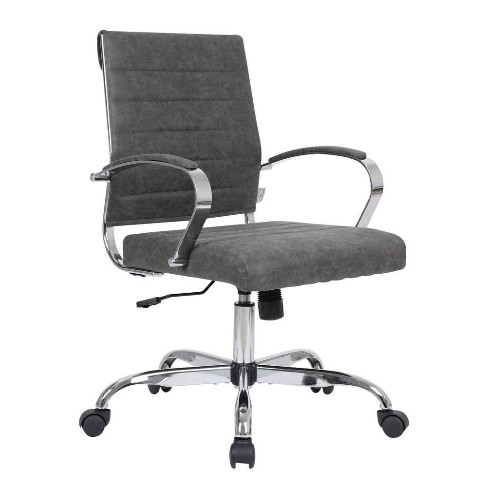 Benmar Modern Leather Ribbed Executive Office Chair with Chrome Frame, Adjustable Height, 360° Swivel, and Rolling Casters