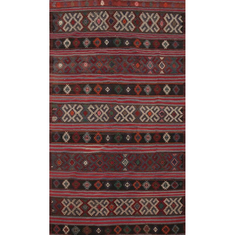 Hand Woven Oriental 100% Wool Carpet Southwestern Tribal Multi-Colored Kilim Area Rug - 9' 8'' X 5' 4''