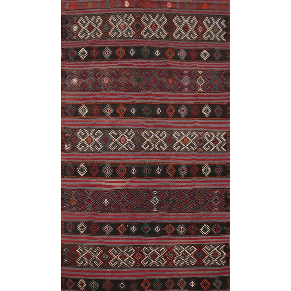 Hand Woven Oriental 100% Wool Carpet Southwestern Tribal Multi-Colored Kilim Area Rug - 9' 8'' X 5' 4''