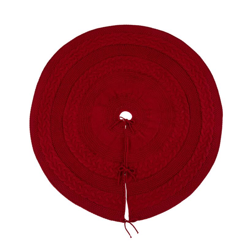 Glitzhome 48"D or 52"D Knitted Acrylic Christmas Tree Skirt - Red-52"D