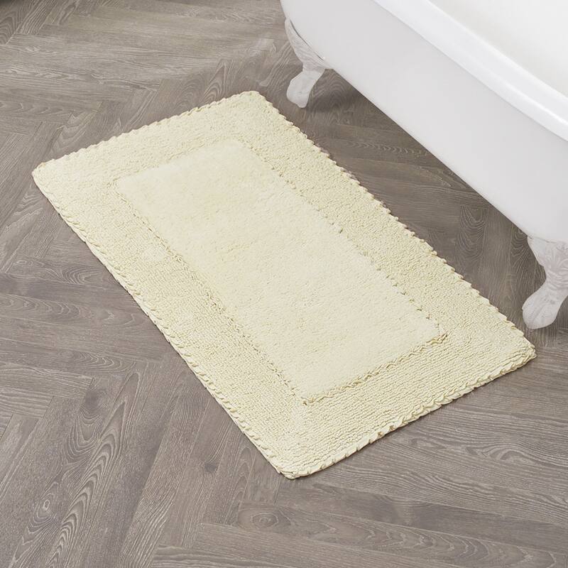 Laura Ashley Ruffle Border Pure Cotton Bath Rugs - 27" x 45" - Soft Yellow