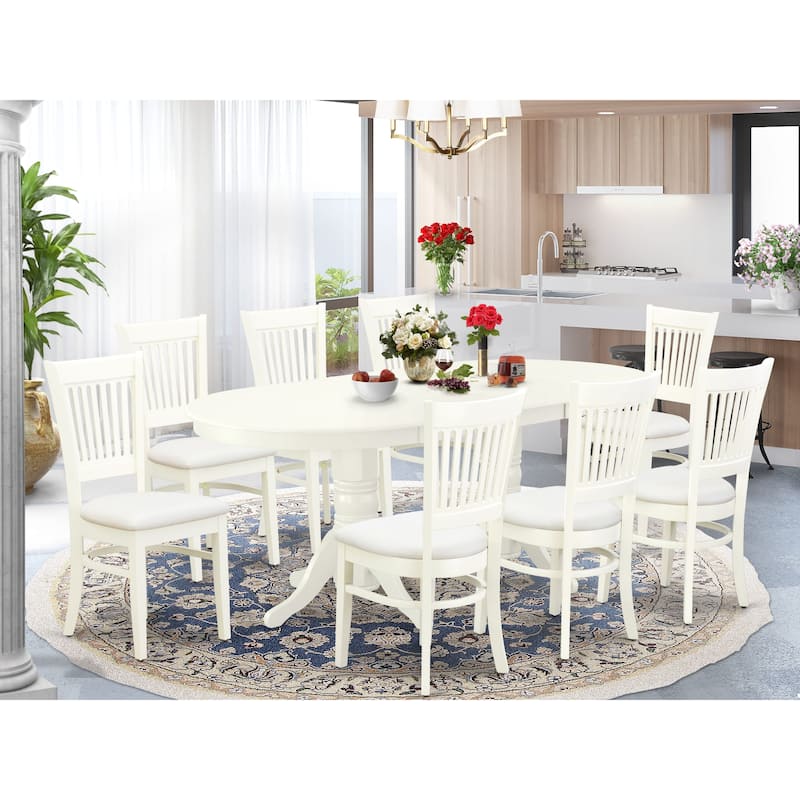 East West Furniture Dinette Set- an Oval Dining Table with and Linen Fabric Chairs, Linen White(Seat Type & Pieces Options) - VAVA9-LWH-C
