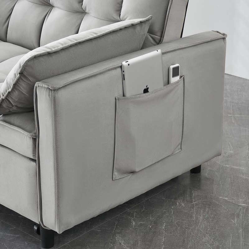 Velvet 3 in 1 Pull Out Loveseat Sofa Convertible Sleeper Love Seat Bed Tufted Futon Sofa with 2 Pillows and Pockets